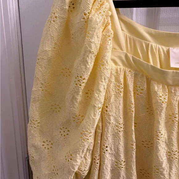 Maeve by Anthropologie Yellow Eyelet Puff Sleeve Mini Dress - Picture 6 of 11